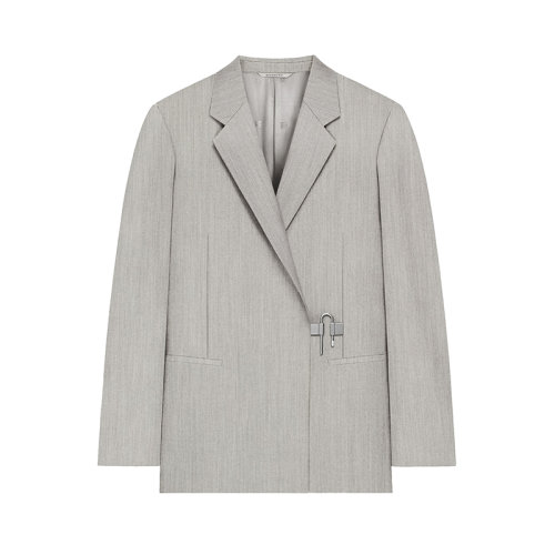 Givenchy/紀(jì)梵希 22年早春新款 女士淺灰色羊毛海馬毛混紡飾掛鎖修身西裝外套BW30D713ZA-055