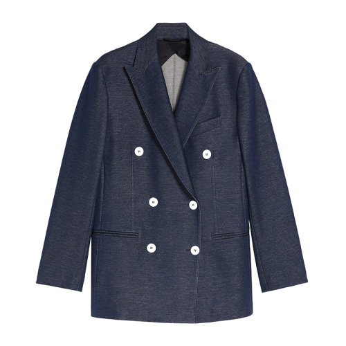 MaxMara/麥絲瑪拉 22年早春新款 BERGEN系列 女士深藍色棉質混紡半合身剪裁西裝外套夾克1911022106001