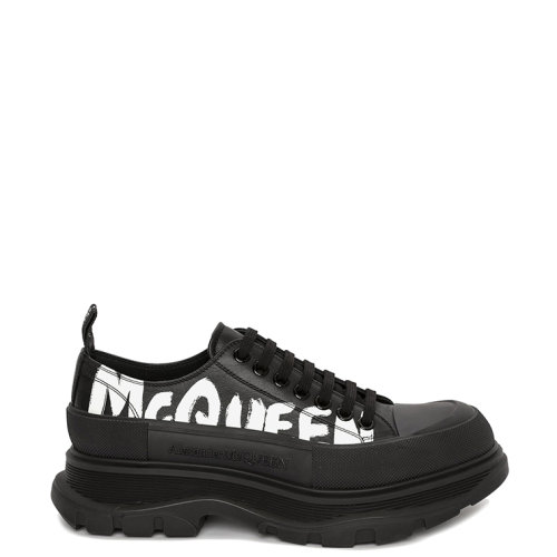 Alexander McQueen/亞歷山大麥昆      Tread Slick系列 男士黑色小牛皮涂鴉標志系帶鞋682423WIABD1070