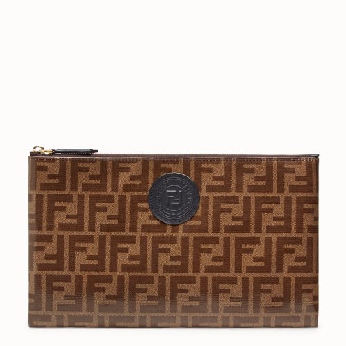 FENDI/芬迪 20 男女同款 大號(hào)棕色F標(biāo)志織物手拿包 8N0149A5K4F14TU