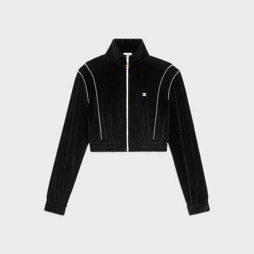  CELINE賽琳思琳 22年秋冬 女士 夾克 絲絨平紋針織短款拉鏈衛(wèi)衣 2Y736679I.38NO