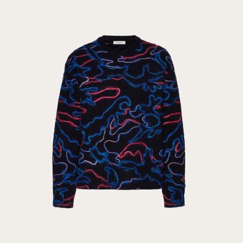 VALENTINO華倫天奴 22年秋冬 男士 長袖襯衫 PULL RAS-DU-COU EN LAINE a BRODERIE NEON CAMOU
