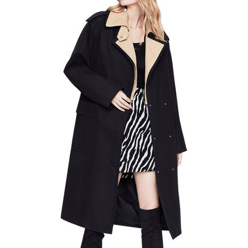 GeleiStory/GeleiStory  卡其色風(fēng)衣秋冬新款假兩件雙領(lǐng)休閑長款廓形英倫風(fēng)工裝風(fēng)衣外套  女士風(fēng)衣