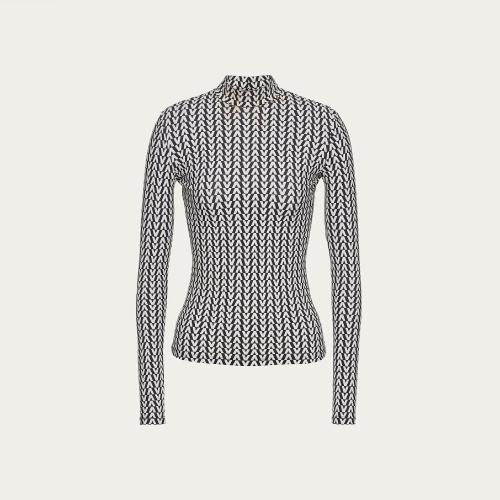  VALENTINO華倫天奴 22年秋冬 女士 長袖T恤 TOP EN JERSEY OPTICAL VALENTINO WB3MG13V6GG0NI 預(yù)定商品1-3周發(fā)貨