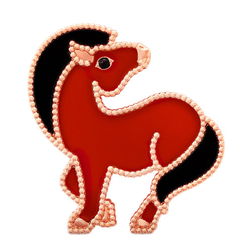 Van Cleef & Arpels/梵克雅寶 經(jīng)典Lucky Animals系列 18k金玫瑰金圍繞紅玉黑瑪瑙小馬胸針VCARP5LJ00