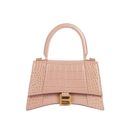 Balenciaga/巴黎世家   米色閃亮鱷魚壓紋小牛皮小號(hào)沙漏單肩手提包5935461LRGM6310