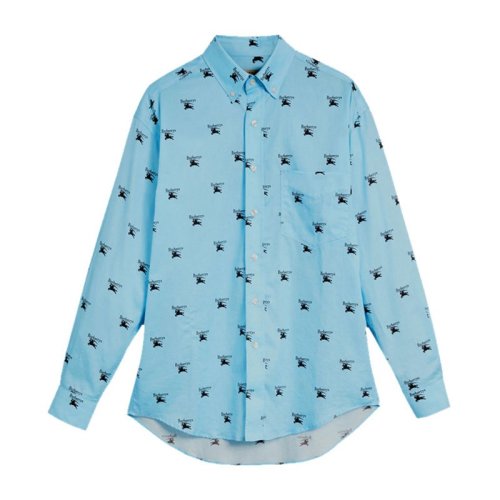 BURBERRY/博柏利 20春夏 男裝 服裝 男士淺藍棉質LOGO標識長袖 男士襯衫