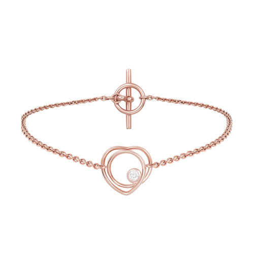 HERMES/愛馬仕 經(jīng)典Vertige C?ur系列 超小號18K金玫瑰金鑲鉆鏤空愛心棍形扣手鏈H119414B