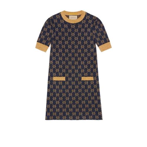  GUCCI古馳 22年秋冬 女士 GG金銀絲線提花連衣裙 692707 XKB54 4597