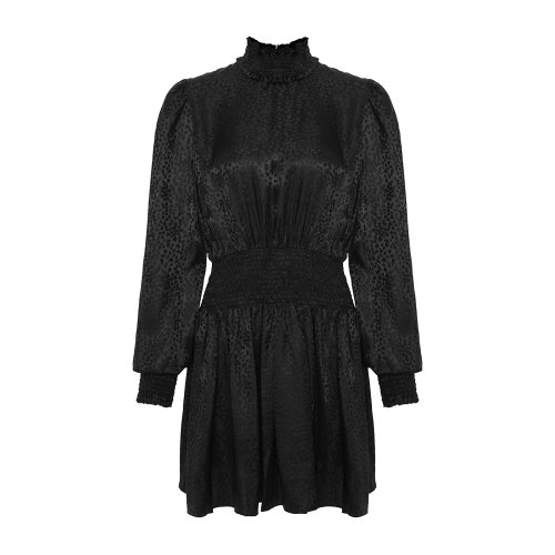 Balmain/巴爾曼 黑色 女士絲綢豹紋提花連衣裙 UF16306S055  早秋