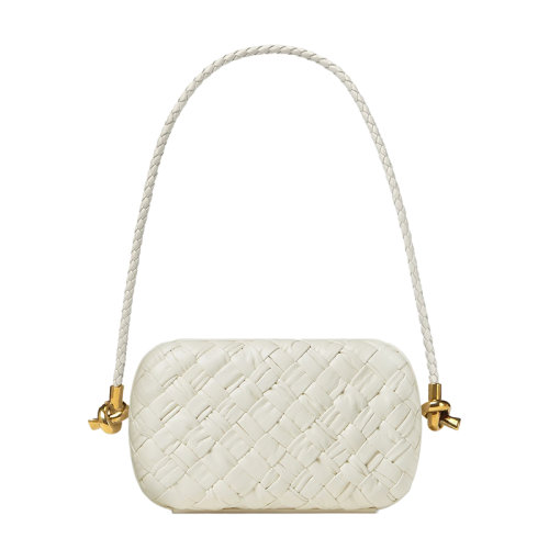 Bottega Veneta/葆蝶家 22新款 女士白色羔羊皮編織圖案黃銅飾面磁扣開(kāi)合單肩手提包717623V2H419233