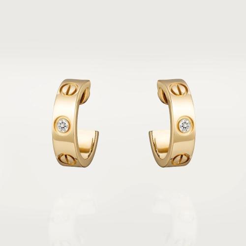  CARTIER 22年秋冬 女士 耳環(huán) LOVE耳環(huán)，鑲嵌2顆鉆石 18K黃金