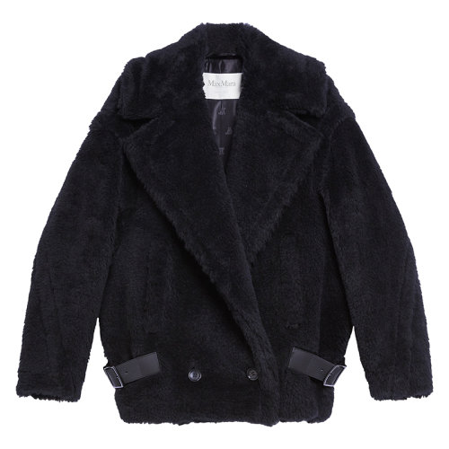 MaxMara/麥絲瑪拉      CISTIN系列 女士黑色羊駝毛羊毛和真絲混紡機(jī)車風(fēng)泰迪熊短夾克1086031606008