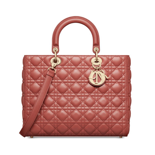 DIOR/迪奧 23新款 lady系列 女士大號鐵銹色小羊皮藤格紋絎縫細節(jié)搭配徽章調(diào)節(jié)寬肩帶拉鏈開合單肩手提包M0566ONGE_M48M