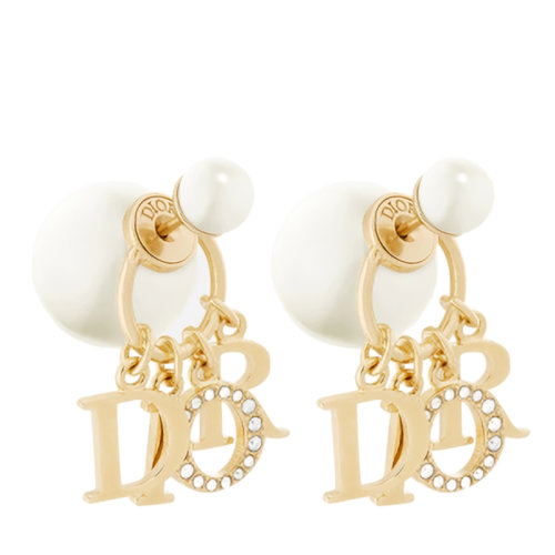 DIOR/迪奧 DIOR TRIBALES系列 女士鍍金金屬白色樹脂珠對稱耳環(huán)E1411TRICY_D301