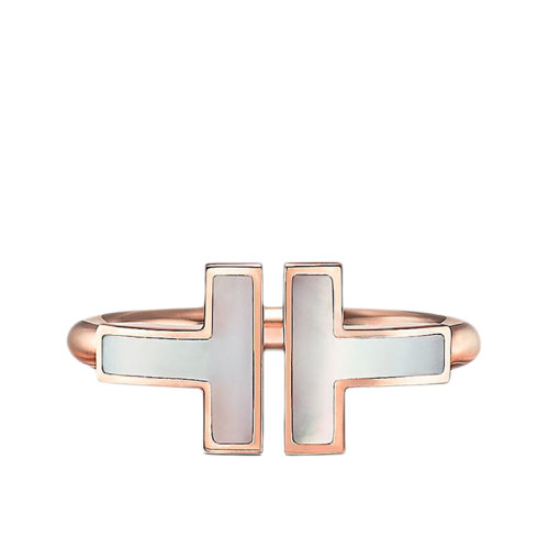 Tiffany & Co./蒂芙尼 經(jīng)典Tiffany T系列18K金玫瑰金鑲嵌珍珠母貝T形圖案Wire戒指指環(huán)GRP11094
