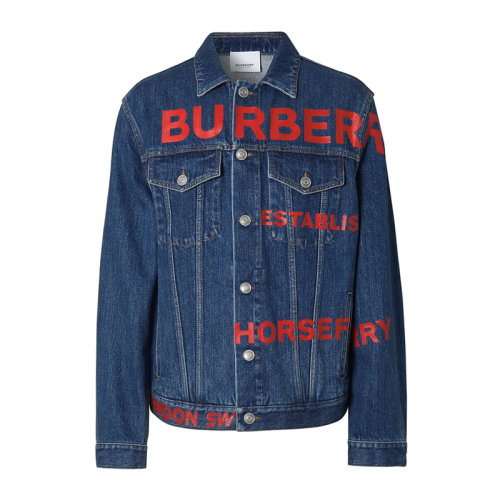 BURBERRY/博柏利  男裝 服裝 藍(lán)色棉質(zhì)logo印花時尚牛仔短款外套 男士夾克外套