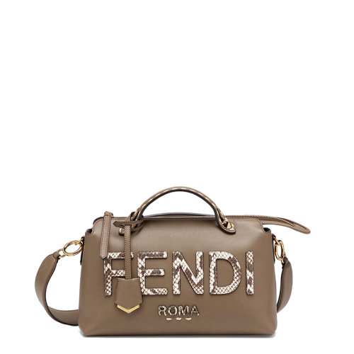 FENDI/芬迪 20  BY THE WAY系列 女士中號灰色小牛皮拉鏈開合蛇皮徽標(biāo)印花單肩斜挎波士頓包8BL146AHMMF1FEN