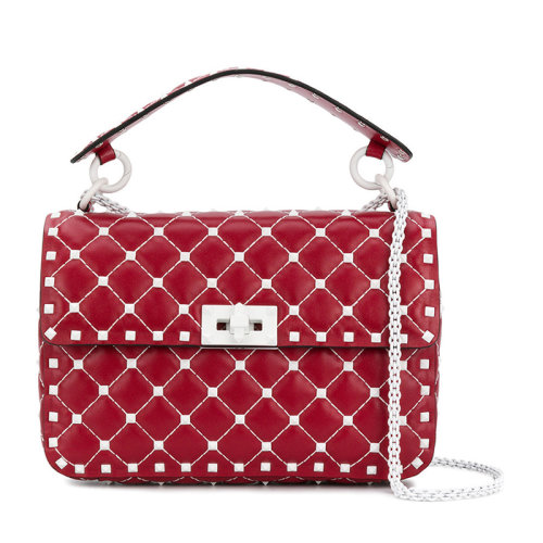 Valentino/華倫天奴 女士純色小羊皮鉚釘裝飾扭轉(zhuǎn)式鎖扣開合單肩包斜挎包鏈條包手提包女包 PW2B0122-RVH 多色可選