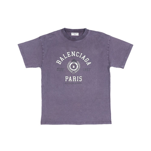Balenciaga/巴黎世家 22年春夏新款 COLLEGE 1917系列 男女同款波爾多藍(lán)色純棉褪色效果短袖T恤612965TMV986164