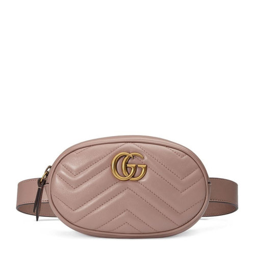 GUCCI/古馳 Marmont系列 女士牛皮GG絎縫條紋時(shí)尚腰包胸包