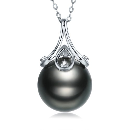 【新款】SANDYRILLA/仙蒂瑞拉 古典風(fēng)情 14-15mm大溪地黑珍珠18K金鉆石吊墜