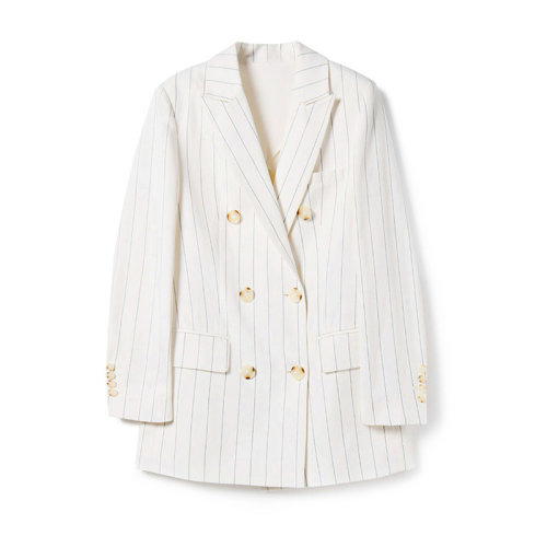 GeleiStory/GeleiStory  新款職場通勤氣質(zhì)干爽條紋亞麻修身顯瘦西服   女士西服