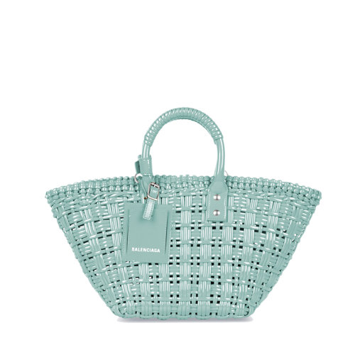 Balenciaga/巴黎世家 22新款BISTRO系列 女士XS款薄荷色人造牛皮革單肩手提籃子包6713422IE3Y3914