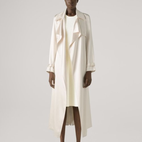 【21春夏新款】St. John/盛薔真絲緞面中長款女士風(fēng)衣H623W01