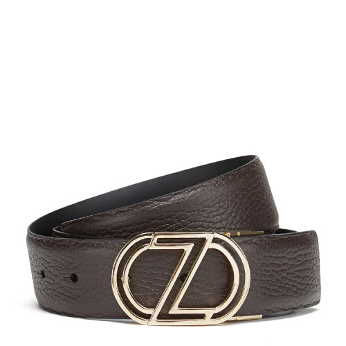 ERMENEGILDO ZEGNA/杰尼亞深棕色粒面小牛皮配黑色光滑小牛皮雙面腰帶 男士腰帶/皮帶男 BGPP1A-J1107B-TMN