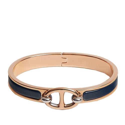 HERMES/愛(ài)馬仕 經(jīng)典款Mini Clic系列 鍍玫瑰金飾面鑲嵌群青色琺瑯飾品豬鼻扣手鐲手環(huán)H209000FO87