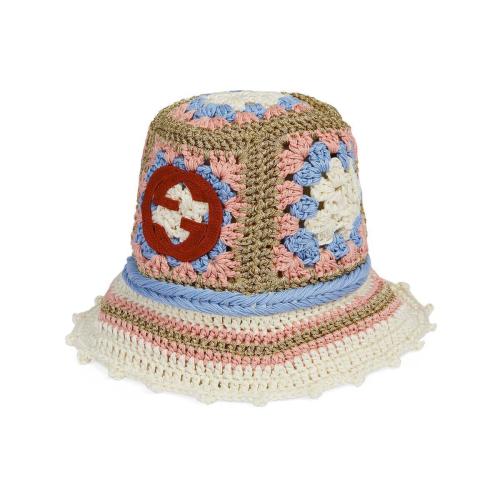  GUCCI古馳 22年秋冬 女士 Gucci Lovelight系列互扣式雙G鉤織帽 712341 3HAM0 8078