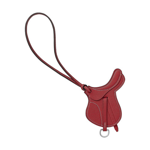 HERMES/愛馬仕 女士石榴紅色小牛皮馬鞍包包配件H075351CAK1