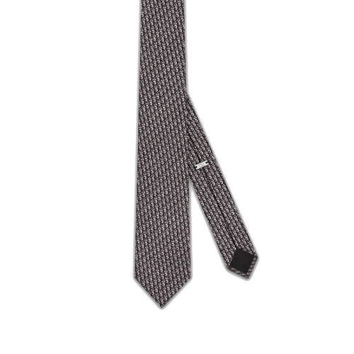 DIOR/迪奧 22年春夏新款 男士灰色/黑色桑蠶絲老花印花領(lǐng)帶93C1046A0121_C978