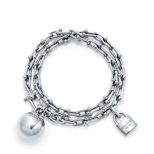Tiffany & Co./蒂芙尼  Tiffany City HardWear系列 925銀雙圈手鏈GRP09932