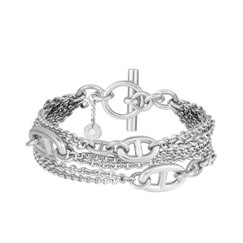 HERMES/愛馬仕 經(jīng)典New Farandole系列 大號925純銀豬鼻子多層鏈環(huán)手鏈H119443B