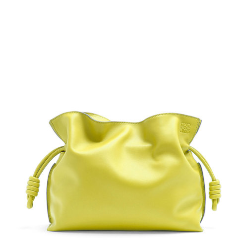 LOEWE/羅意威 20  Flamenco系列 女士檸檬黃納帕小牛皮束帶封口單肩斜挎手拿包0010623908