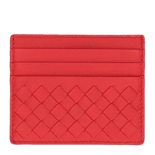 Bottega Veneta/葆蝶家  女士紅色羊皮編制卡片夾卡包