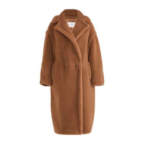 MaxMara/麥絲瑪拉 女士棕色駱駝毛混紡真絲經(jīng)典翻領(lǐng)雙排扣開(kāi)合外套風(fēng)衣大衣 10161309-600-001