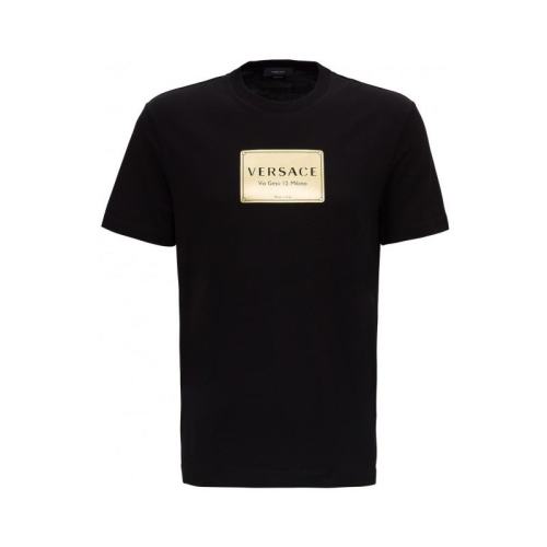 VERSACE/范思哲  男裝 時(shí)尚簡約 品牌字母LOGO  男士黑色棉質(zhì)短袖T恤 A87387A-7A228806-1008