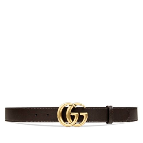 GUCCI/古馳 男士棕色皮革金色雙G扣腰帶3CM  414516AP00T2145