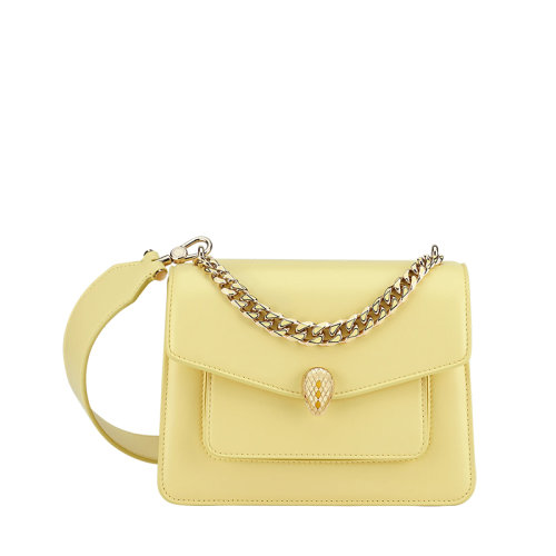 BVLGARI/寶格麗 22春夏新款SERPENTI FOREVER系列 女士小號黃色納帕皮革蛇頭扣鏈條手提斜挎單肩包291471