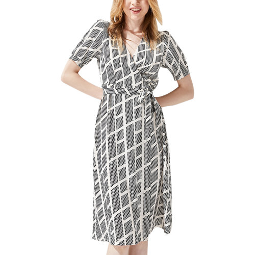 GeleiStory/GeleiStory 夏季新款氣質(zhì)時尚收腰V領(lǐng)波點溫柔風(fēng)連衣裙中長款  女士連衣裙