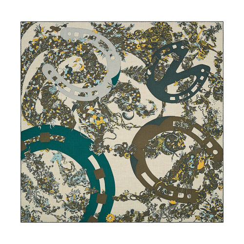 HERMES/愛(ài)馬仕 22年早春新款 Carré H 100 Quatre Chevaux系列 男士拼色羊絨真絲混紡圍巾H103807T02