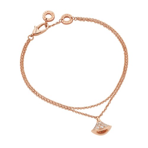 BVLGARI/寶格麗 DIVAS'DREAM經典款18K金玫瑰金鑲滿鉆 小扇子手鏈 351052
