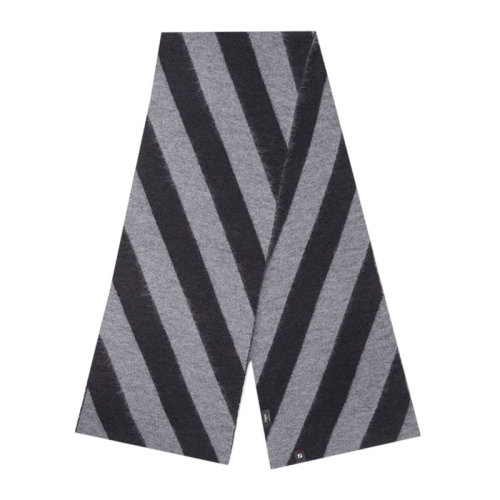 FENDI/芬迪 男士黑灰拼色羊毛馬海毛混紡真絲斜條紋裝飾披肩圍脖圍巾 FXS124-AH7H-F0D9B