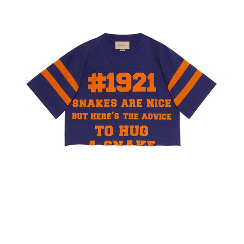 GUCCI/古馳 22年春夏新款 女士紫色純棉1921印花短款短袖T恤?660868XJDKG4448