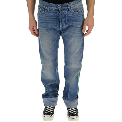 GUCCI/古馳  男性 水洗 條紋裝飾 經(jīng)典藍色 棉質(zhì)  男士牛仔褲 544674 XDADR 4206