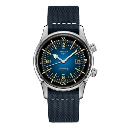 LONGINES/浪琴 傳奇潛水系列 男士藍(lán)色自動(dòng)機(jī)械精鋼表殼和小牛皮表帶腕表42毫米L3.774.4.90.2