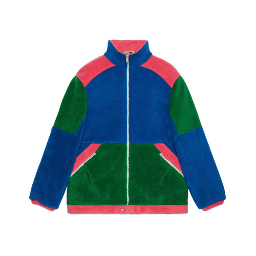 GUCCI/古馳 22秋冬款 The North Face聯名系列 女士多色滌綸背面飾有多色刺繡LOGO徽標拉鏈開合抓絨夾克外套?673751XJDUC4153